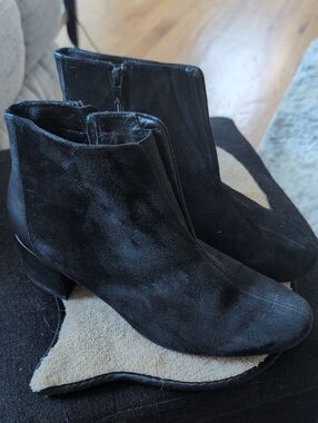 hotter Black Suede Ankle Booties with Short Block Heel